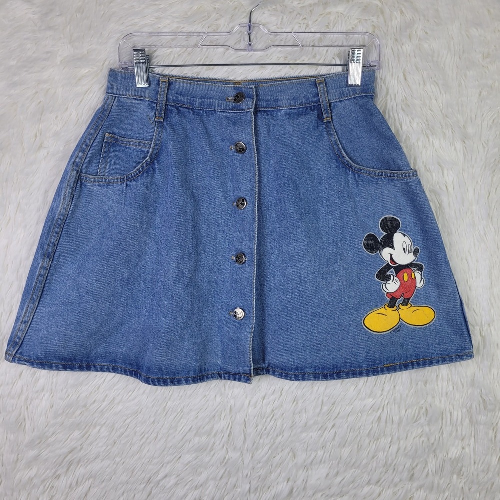 Vintage Mickey Unlimited Jerry Leigh Denim Skirt Kids Large‎ Button Front Blue
